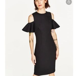 Zara Cold Shoulder Black Ruffle Bodycon Tube Dress